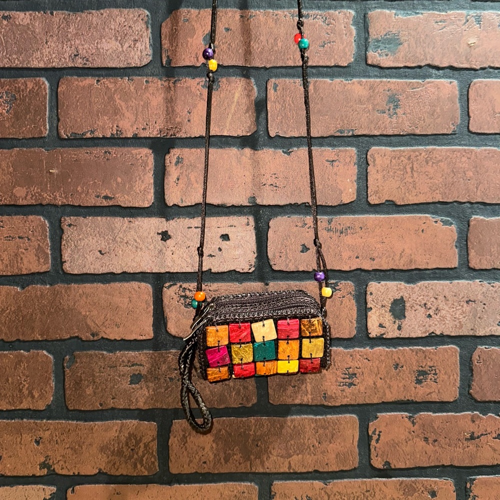 Vintage Coconut Shell Beaded Wristlet: Handmade Boho Purse